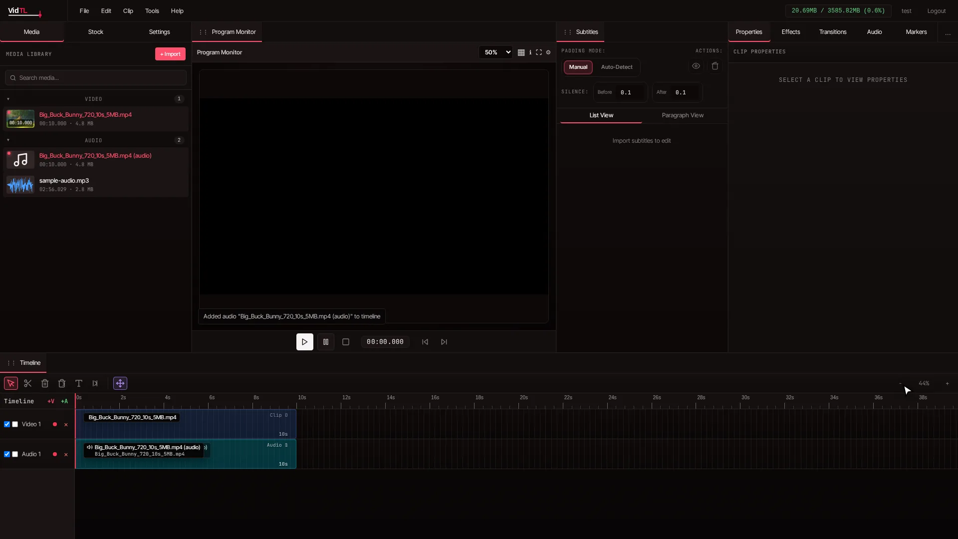 Tools menu expanded with FFmpeg option highlighted in VidTL