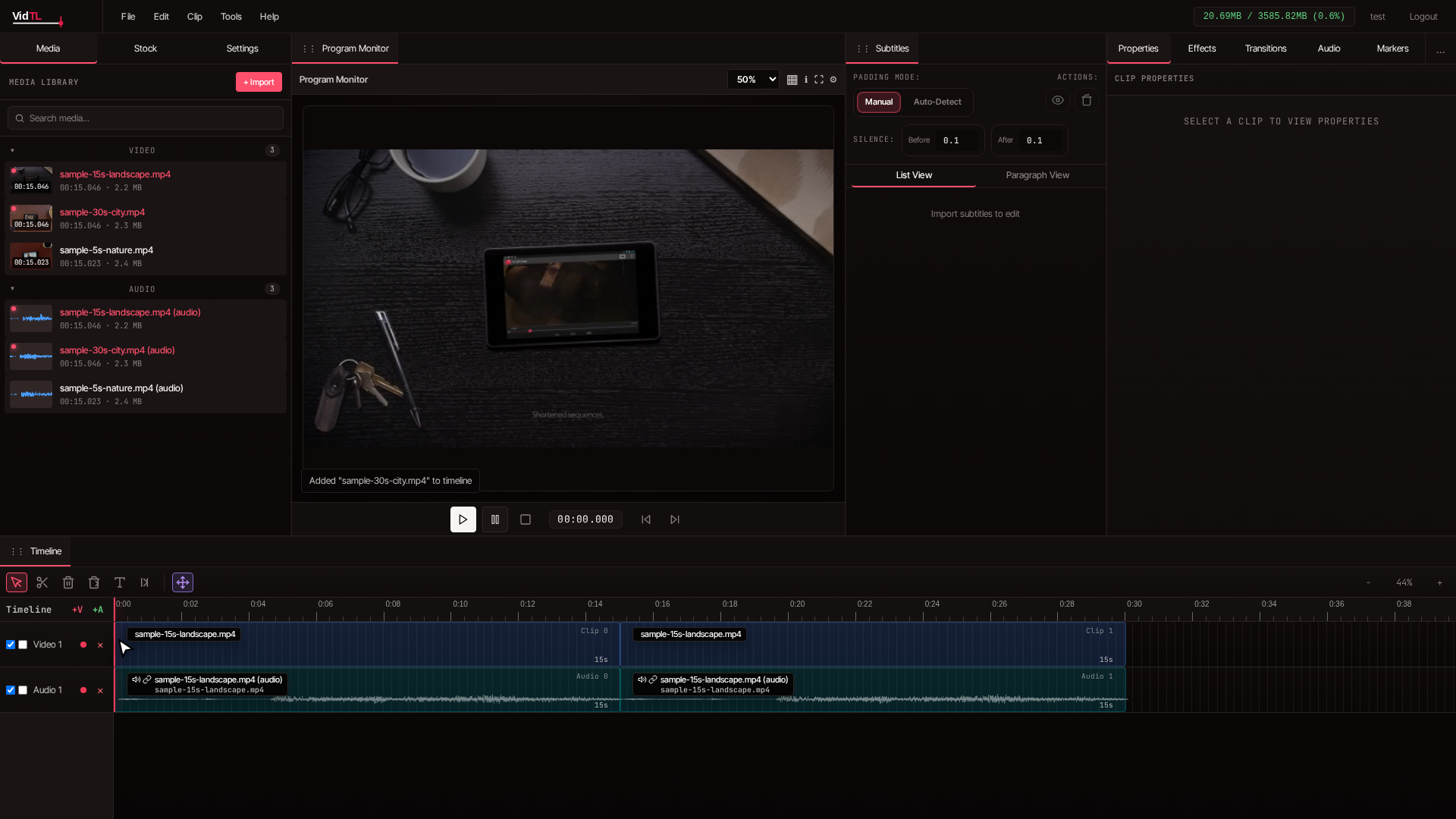 Multiple video clips arranged sequentially on the timeline