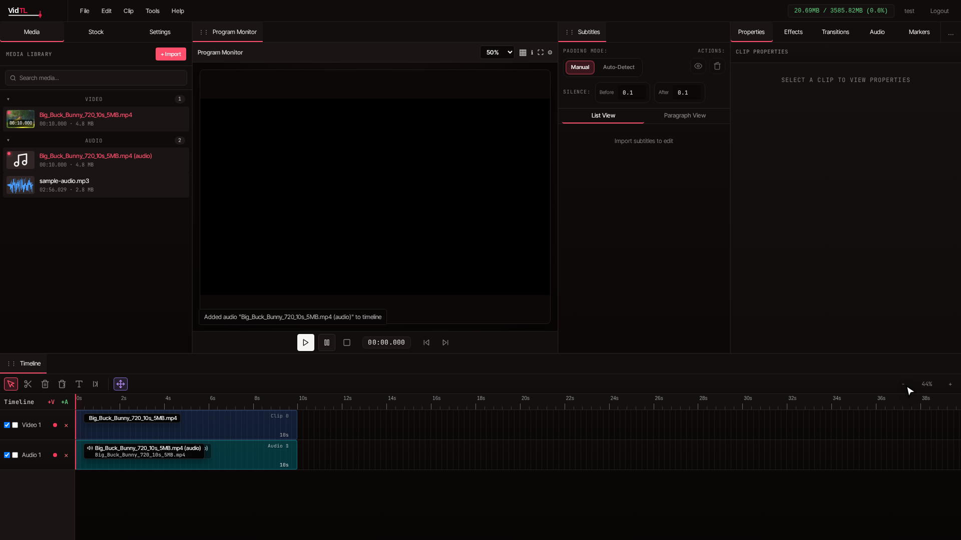 Tools menu expanded with FFmpeg option highlighted in VidTL