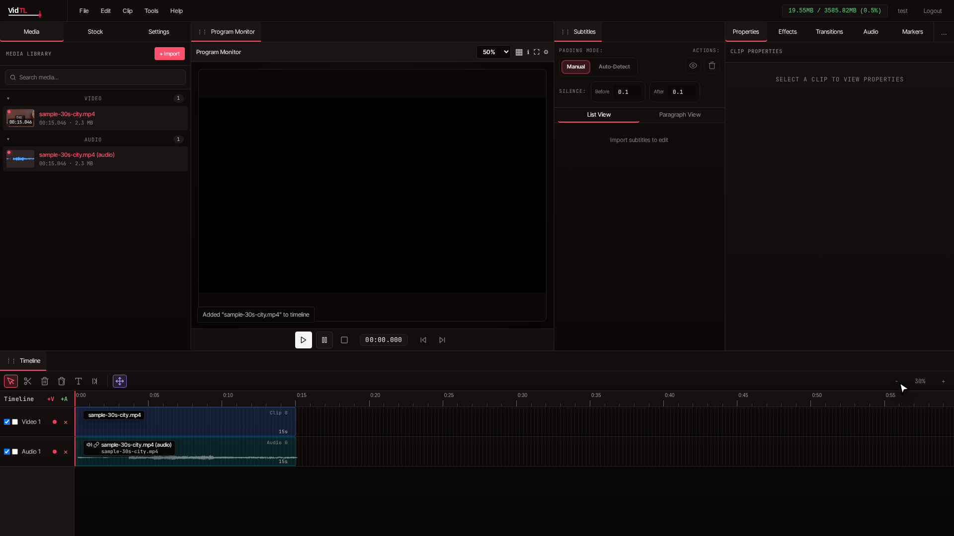 Podcast video clip on timeline with visible audio waveform
