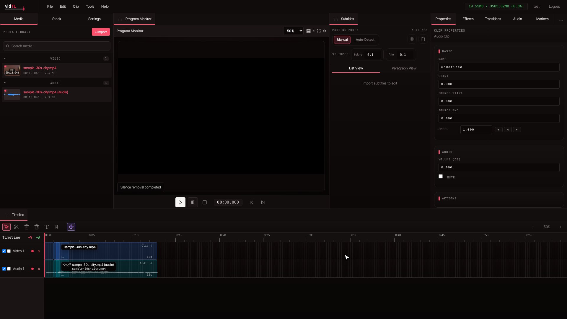 Timeline showing multiple clips after silence removal with gaps eliminated
