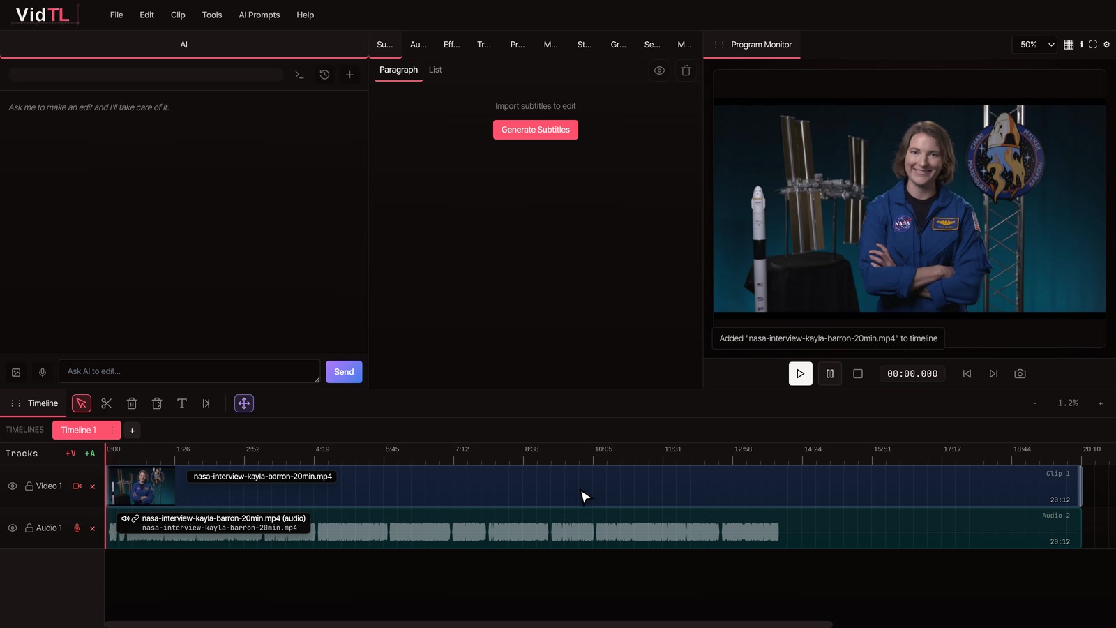 A 20-minute interview on the timeline, ready to be cut down