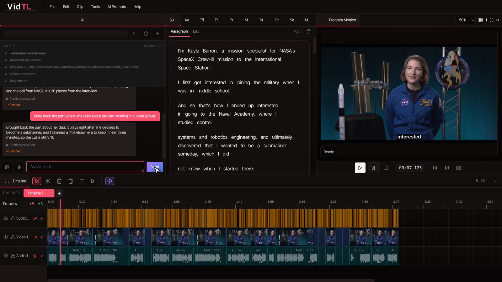 The revised rough cut after asking the AI to bring back a section